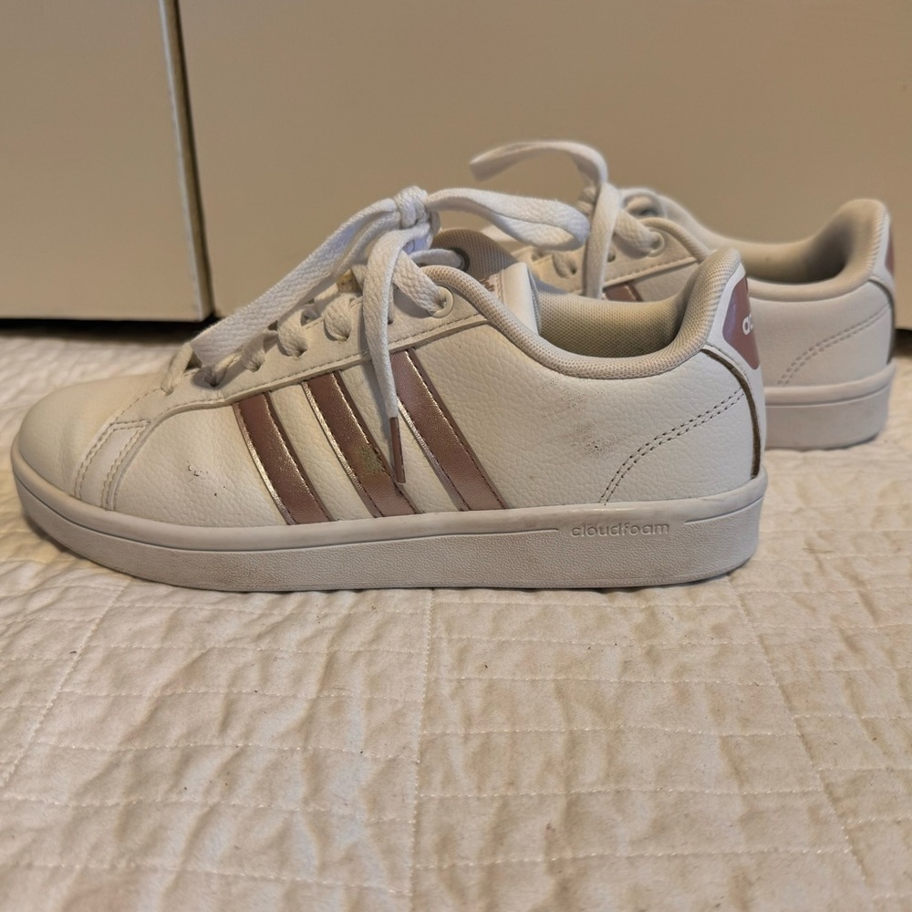 Adidas Ortholite Float Cloudfoam Leather Sneakers Rose Gold Stripes Sz 6 - Picture 2 of 7